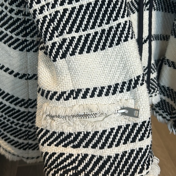 IRO Zlata Tweed Jacket Open Front Frayed Black Cream Stripes  EU 40 US 8 - Picture 10 of 17